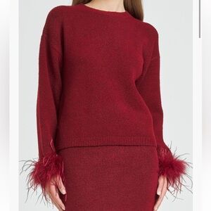 Wayf Red Feather-Detail Sweater